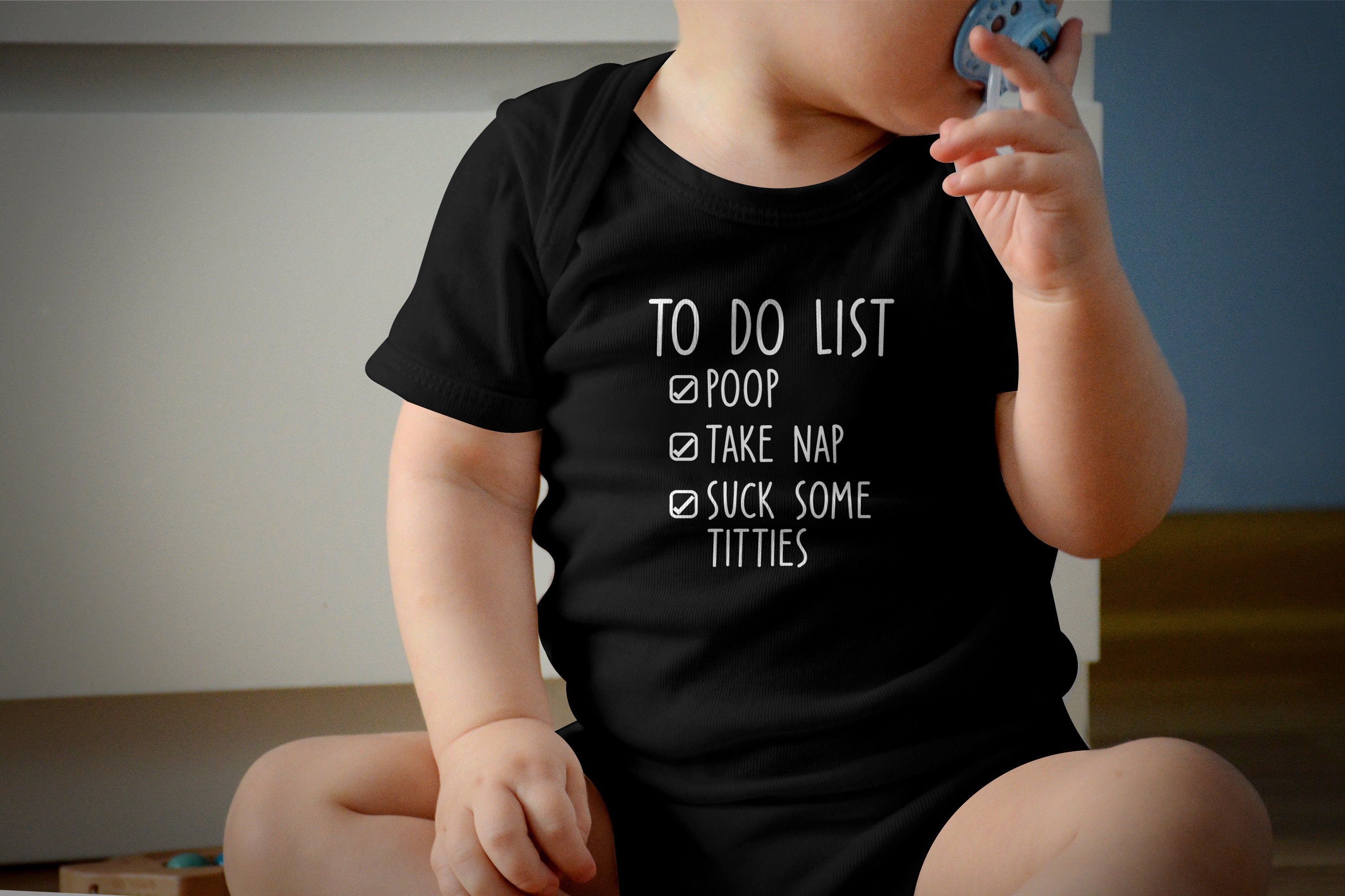 Offensive baby To Do List Poop Take Nap Suck Some Titties  Kids T