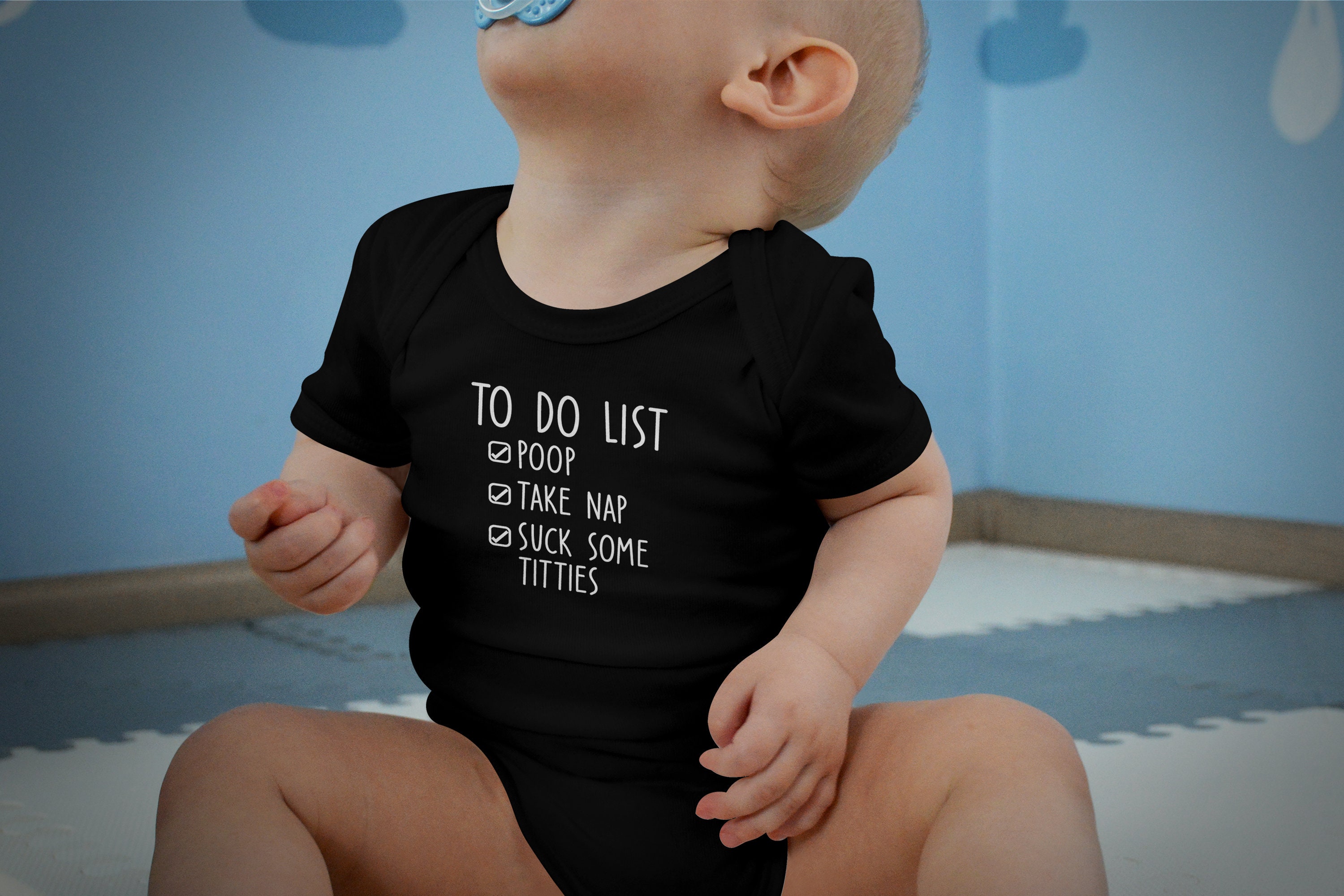 Offensive baby To Do List Poop Take Nap Suck Some Titties  Kids T