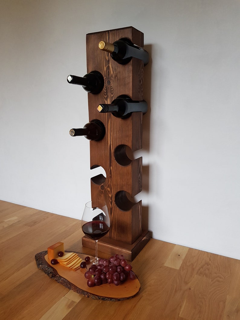 Free standing vertical wine rack for 8 bottles Wooden wine Etsy