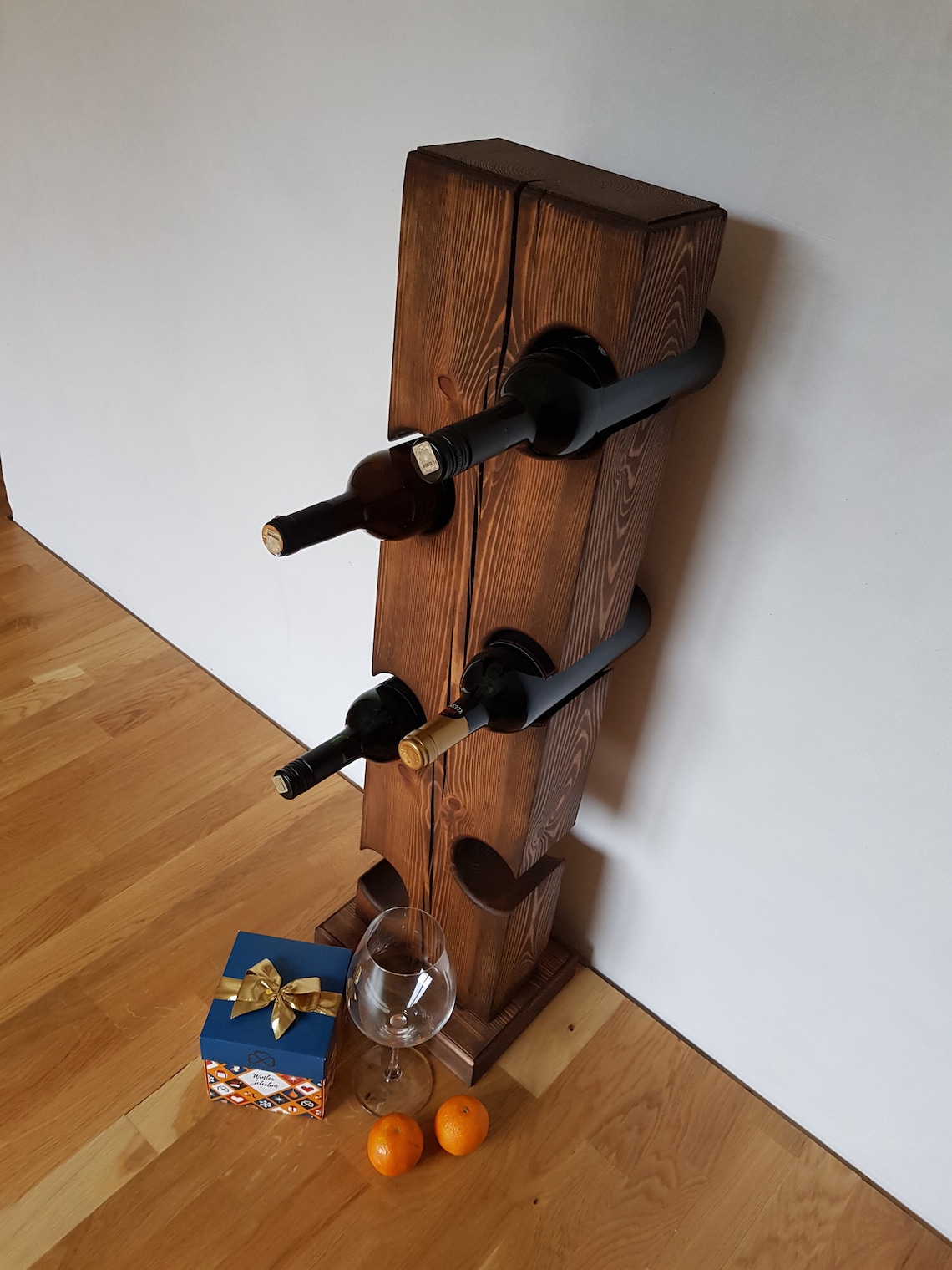 Free standing vertical wine rack for 6 bottles Wooden wine Etsy