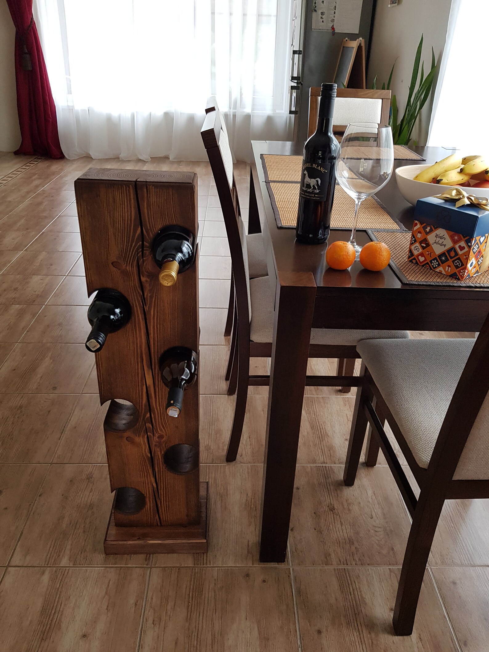 Free standing vertical wine rack for 6 bottles Wooden wine Etsy