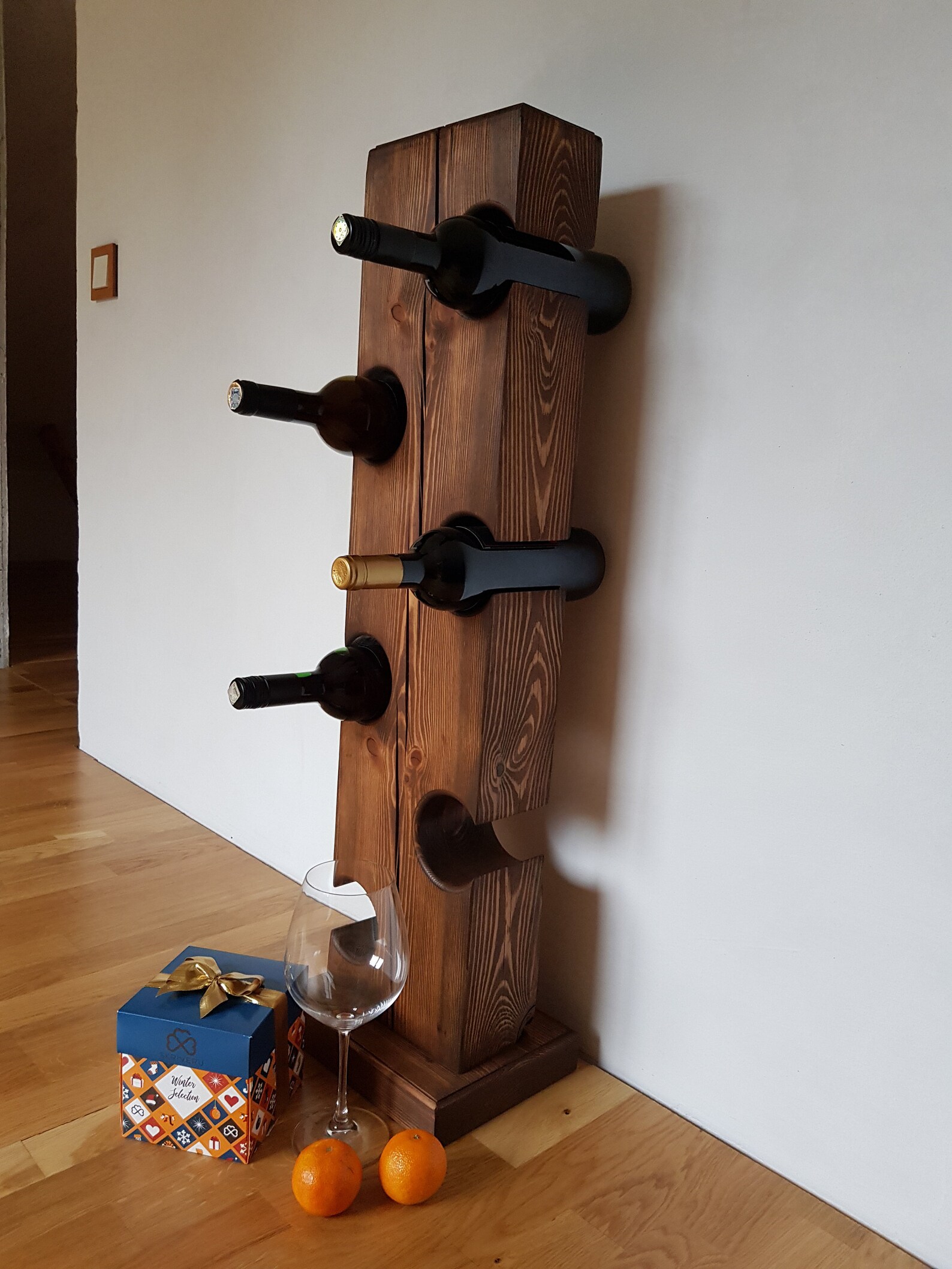 Free standing vertical wine rack for 6 bottles Wooden wine Etsy