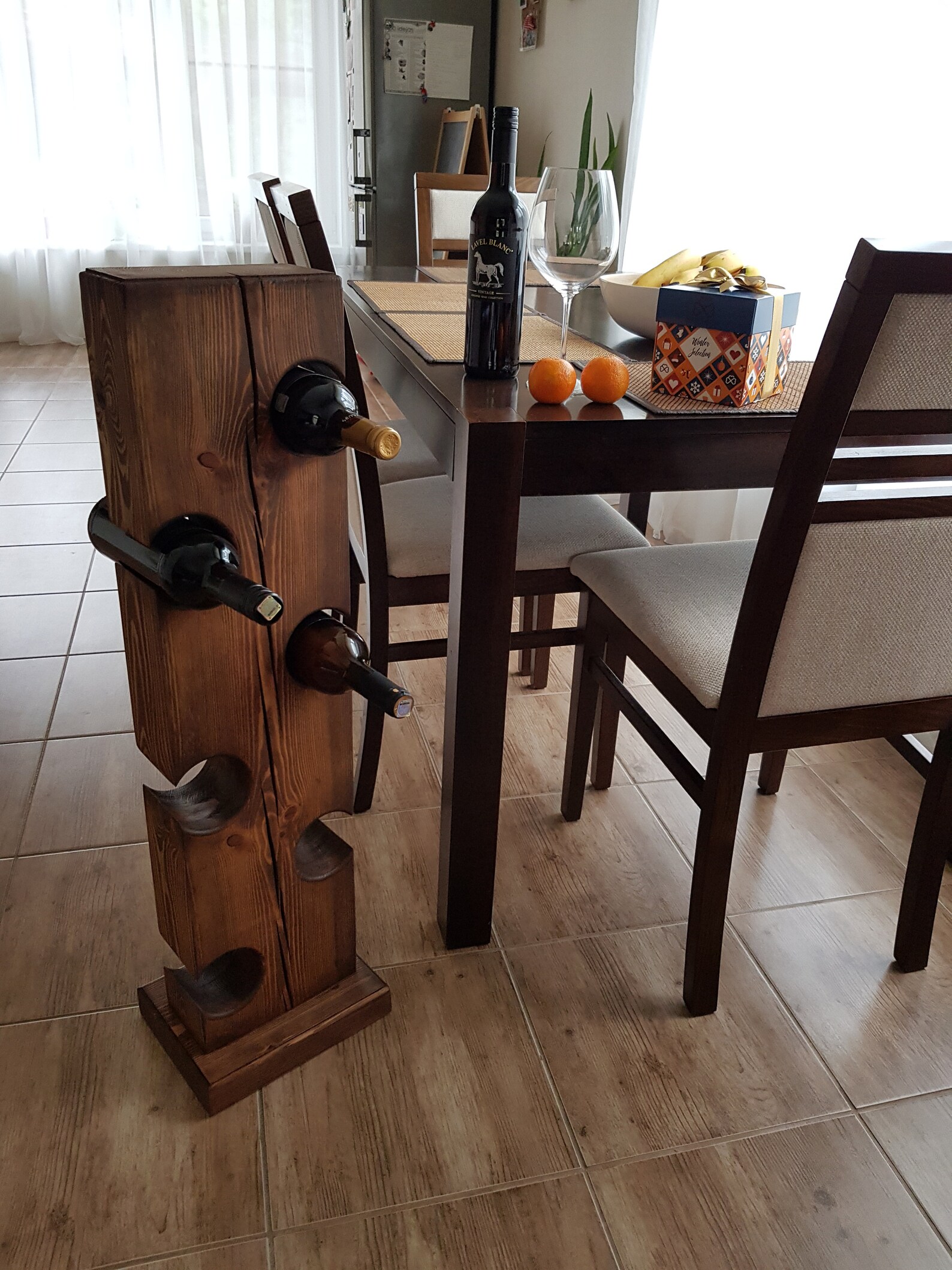 Free standing vertical wine rack for 6 bottles Wooden wine Etsy