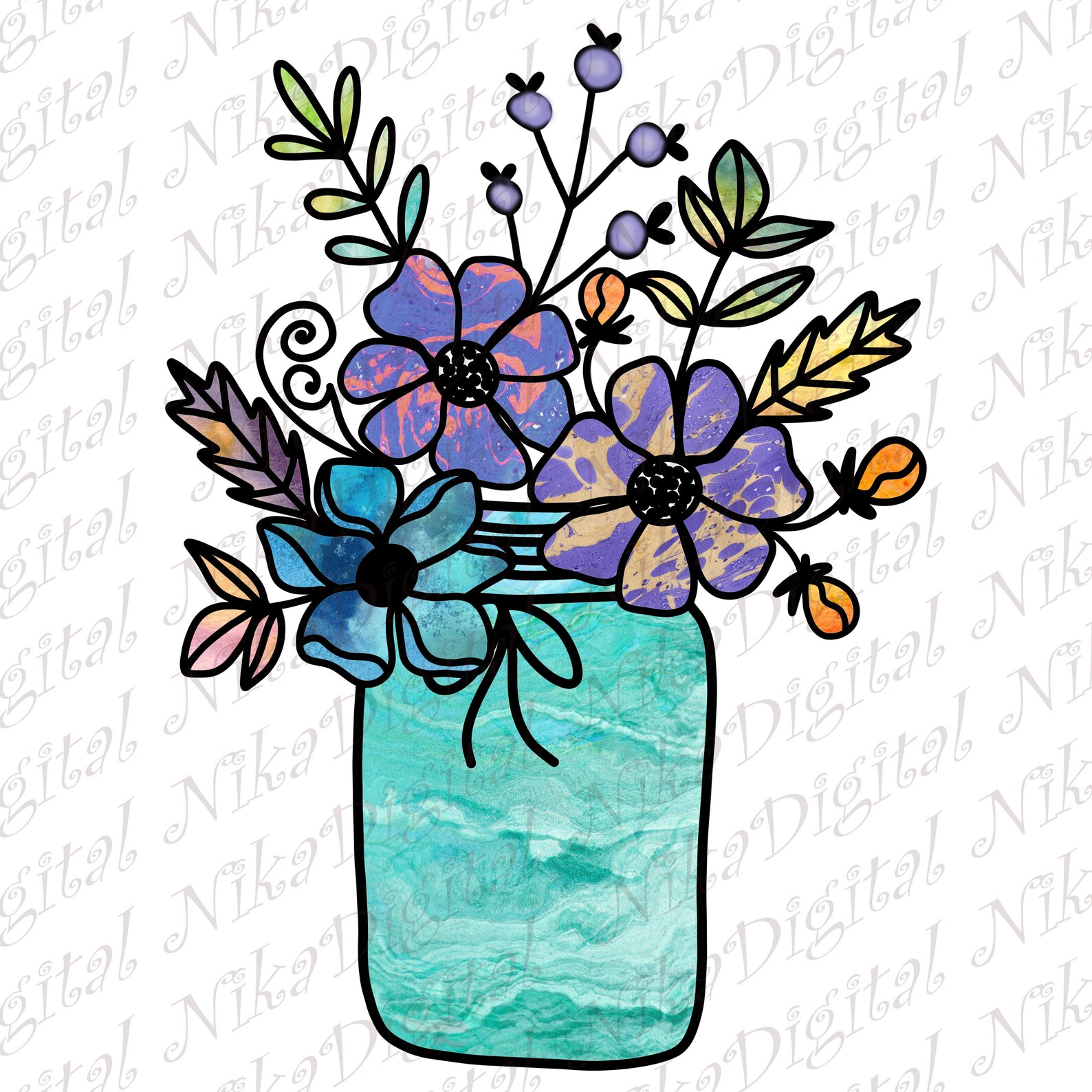 Flowers in mason jar clipart Mason jars png Floral mason jar Etsy