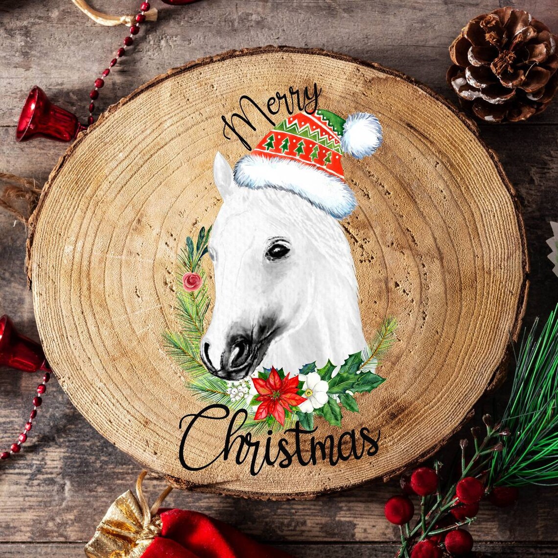 Christmas horse PNG White horse clip art screen print | Etsy