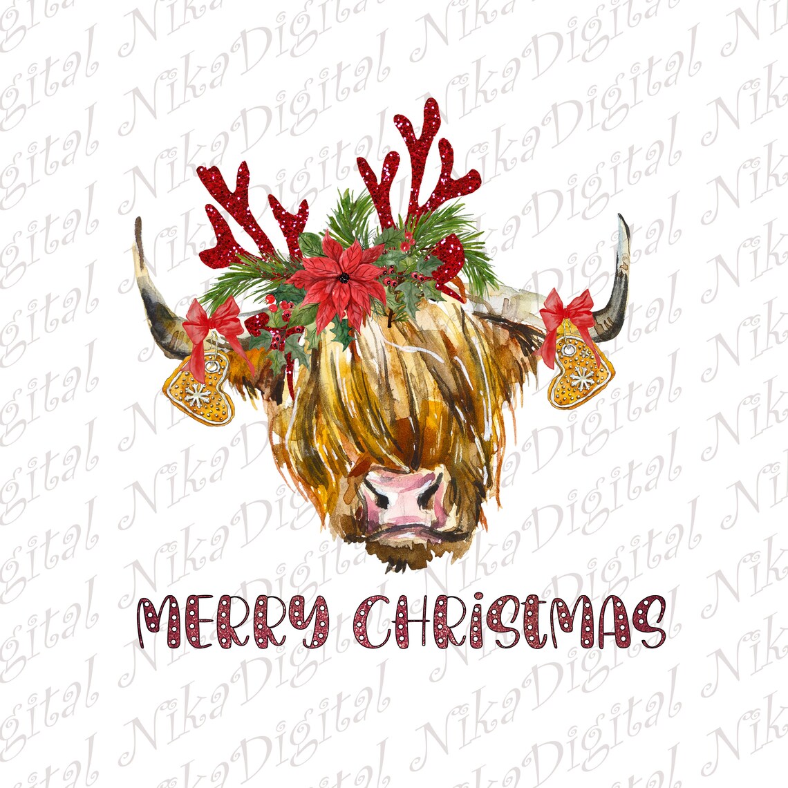 Merry Christmas Cow PNG Highland Cow PNG Sublimation Screen - Etsy Hong