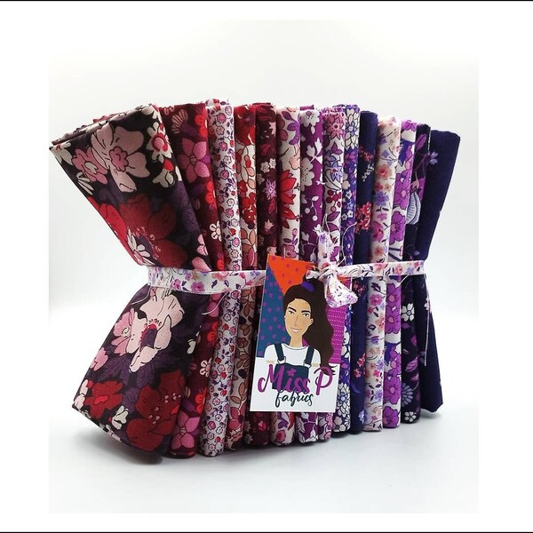 Liberty of London Flower Show Botanical Jewel collection Fat Quarter Bundle of 14 purple/pink crafting fabrics