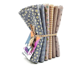 Lynette Anderson: Good Boy and Kitty - Fat Quarter Bundle of 6 Purple/ Rose crafting fabrics