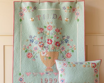 Tilda Jubilee Birthday Quilt kit in blue sage- 53in x 66in finished size quilt kit