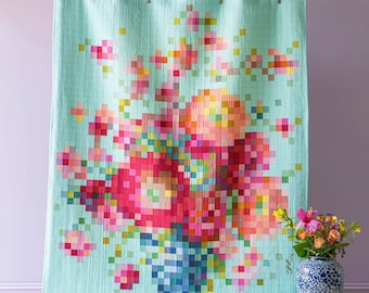 Tilda Solids Flower Vase Embroidery Quilt Kit- 63.5*81.5in finished size quilt kit and pattern- optional batting and ready-to-sew fabric kit