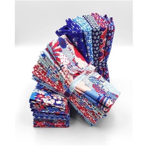 SPECIAL OFFER- Liberty Carnaby collection Fat Quarter Bundle of 5 Blue/Red/Orange crafting fabrics- different variations