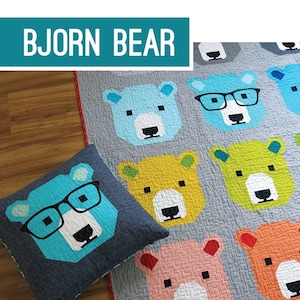 Bjorn Bear Quilt and Pillow Pattern-66x78in finished size quilt- optional fabric kit and batting