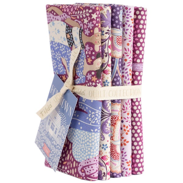 Lot de 5 tissus Tilda Hometown Fat Quarter de 5 tissus prune/raisin