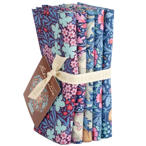 Lot de 5 tissus créatifs bleu/aubergine Tilda Hibernation Fat Quarter