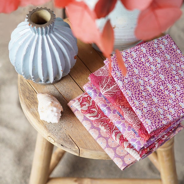 Tilda Cotton Beach collection Corals Fabrics by the meter- Lilac/Coral tones