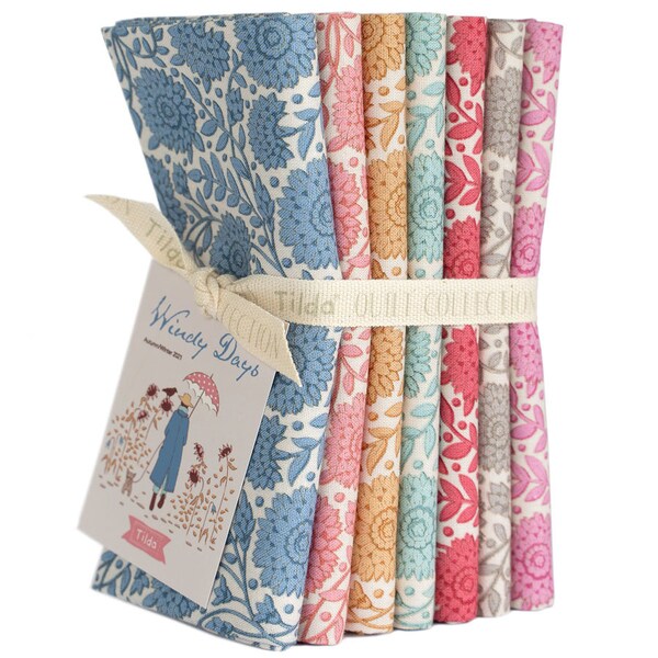 Lot de 7 mélangeurs Aella Fat Quarter de Tilda Windy Days pour confectionner des tissus