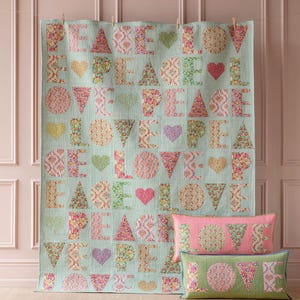 Tilda Wallflower Peace & Love Quilt kit in Red/green - 63in x 82.5in finished size quilt kit