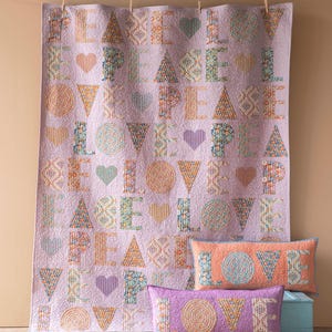 Tilda Wallflower Peace & Love Quilt kit in Caramel/blue - 63in x 82.5in finished size quilt kit
