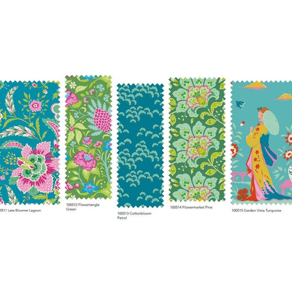 Tilda Bloomsville Pine/Turquoise fabrics by the meter