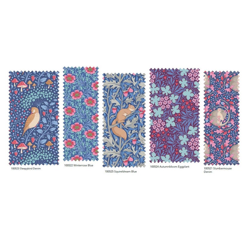 Lot de 5 tissus créatifs bleu/aubergine Tilda Hibernation Fat Quarter image 2