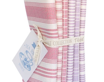 Tilda Tea Towel Basics Lot de 6 tissus d'artisanat rouge/prune