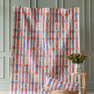 Tilda Bloomsville Striped Summer Quilt Kit (Tomato & Blue)- 62.5*76.5in finished size quilt kit and pattern-optional batting