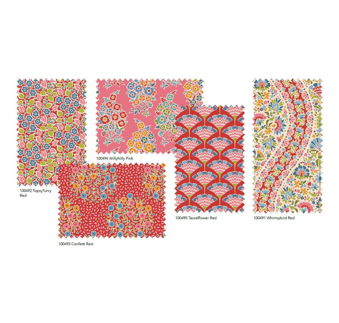 Tilda Pie in the Sky Red/Pink fabrics by the meter