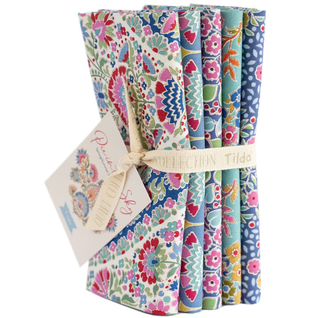 Tilda Pie in the Sky Fat Quarter Bundle of 5 Blue/teal Crafting Fabrics