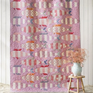 Tilda Cotton Beach Striped Fish Quilt Blush Kit- 57.5*75.5in finished size quilt kit and pattern-  optional batting