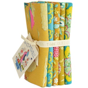 Tilda Bloomsville Fat Quarter Bundle of 5 Corn/Sky crafting fabrics