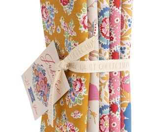 Tilda Jubilee Fat Quarter Bundle of 5 Pink/ Mustard crafting fabrics