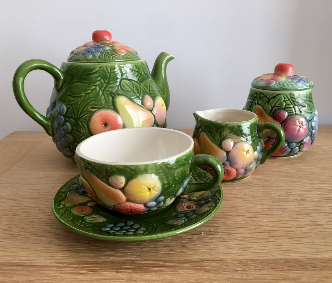 Tea Set Four Piece Vintage Novelty Fruit 3D Embossed Etsy
