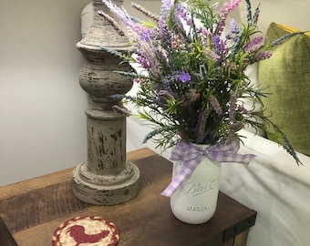 Lavender Bush Centerpiece, Lavender Floral Arrangement, Painted Mason Jar, Spring Arrangement, Summer Arrangement, Lavender Arrangement