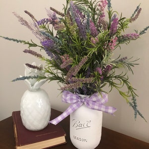 Faux Lavender Bush, Lavender Floral Arrangement, Painted Mason Jar, Summer Arrangement, Lavender Arrangement, Flower Centerpiece