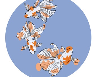 Arte de peixes Koi, peixes em bloco de cores, download digital, lago de Koi, peixes Koi Svg