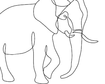 Desenho de linha de elefante minimalista – Impressão digital de arte de linha fina elegante