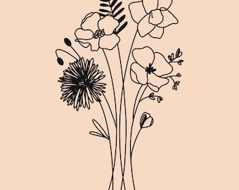 Flower Bouquet Prints - Single Line - Simplistic