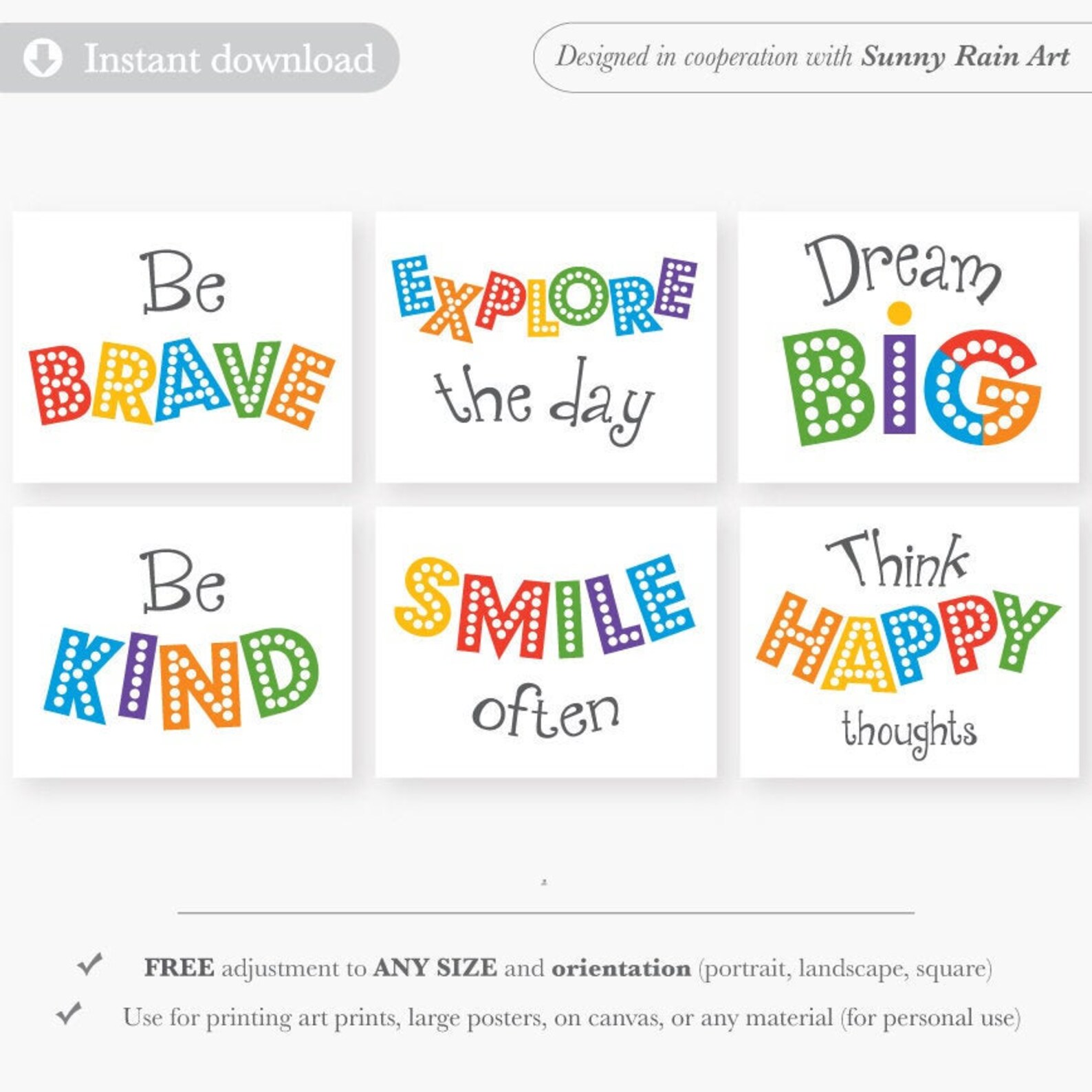 Playroom Quote Posters Kids Download Colorful Motivational Art Etsy