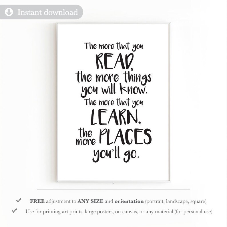 reading nook quote print printable black and white playroom etsy