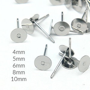 100/200/500pcs Stainless Steel Stud Earring Posts and backs - 4mm/5mm/6mm/8mm/10mm pads