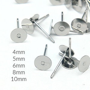 100/200/500pcs Surgical Stainless Steel Stud Earring Posts and backs - 4mm/5mm/6mm/8mm/10mm pads