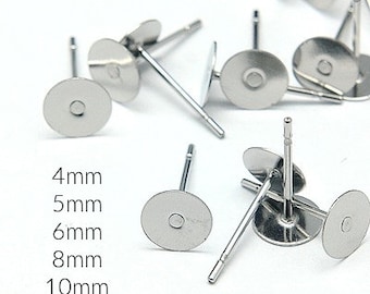 100/200/500pcs Surgical Stainless Steel Stud Earring Posts and backs - 4mm/5mm/6mm/8mm/10mm pads