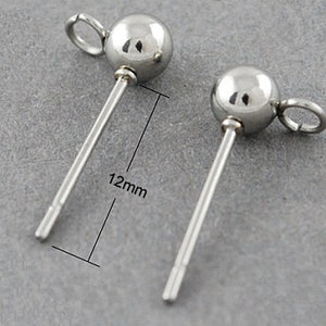 20/50pcs 4mm Ball Post Stainless Steel Stud Earring Findings with loop - DIY earrings