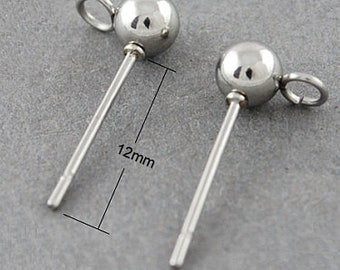 20/50pcs 4mm Ball Post Stainless Steel Stud Earring Findings with loop - DIY earrings