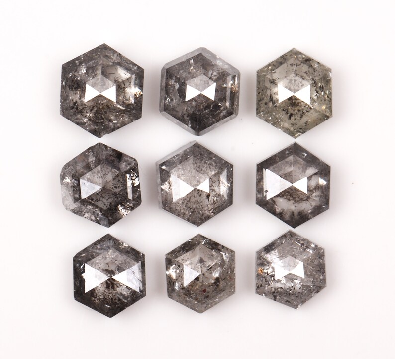 3.0 To 3.4 MM Salt And Pepper Hexagon Shape Minimal Diamonds 1.11 CT Engagement Ring Jewelry Diamonds 9 pcs OM4358 Best Price Diamonds