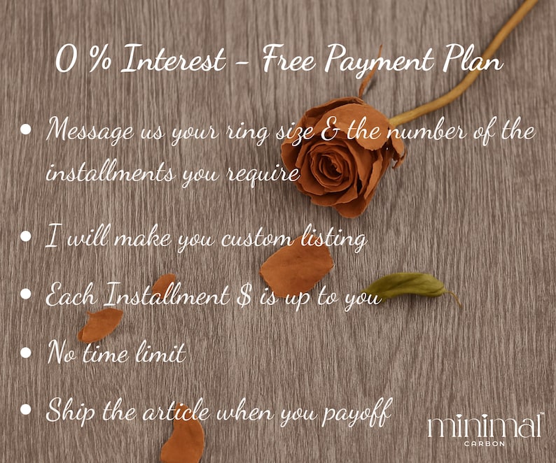May include: A wooden background with text promoting a free payment plan. A dried rose and scattered leaves are present. The text includes "0% Interest - Free Payment Plan" and details about installments and shipping.