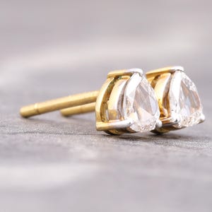 Earring Studs Pair | Teardrop Earrings | Natural White Diamond Studs | Minimalist Earrings | Fathers Day Gift | 18K Gold Earrings