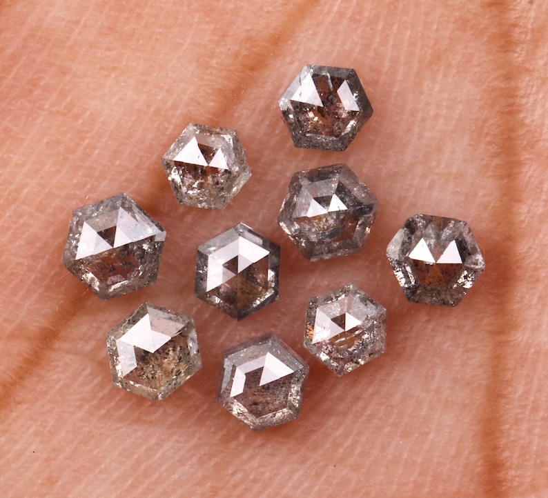 3.0 To 3.4 MM Salt And Pepper Hexagon Shape Minimal Diamonds 1.11 CT Engagement Ring Jewelry Diamonds 9 pcs OM4358 Best Price Diamonds