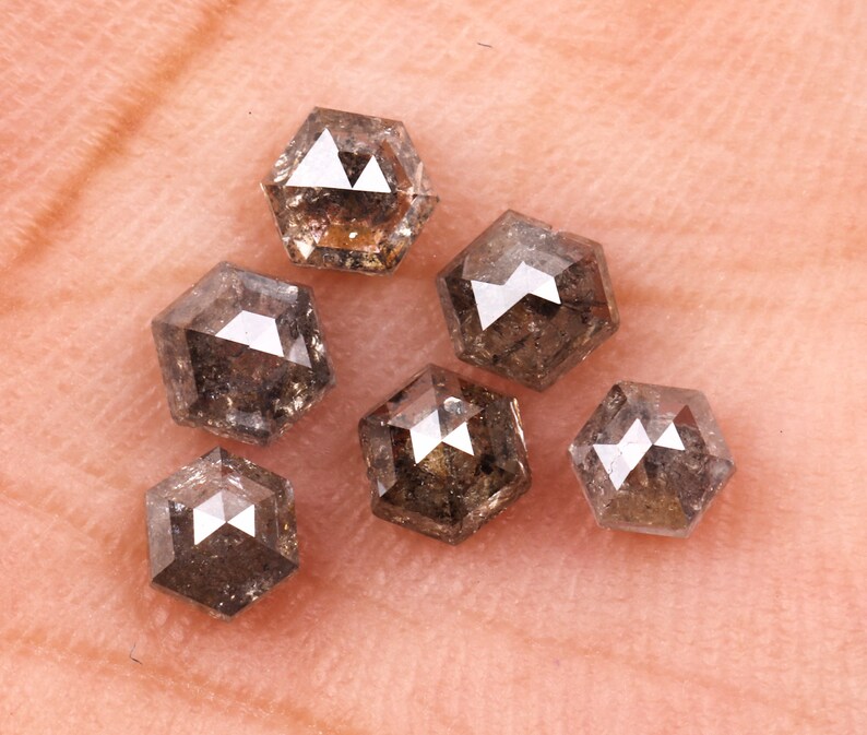 Salt And Pepper Hexagon Shape Minimal Diamonds Best Price Diamonds Engagement Ring Jewelry Diamonds 1.36 CT 3.5 To 4.0 MM OM4344 6 pcs