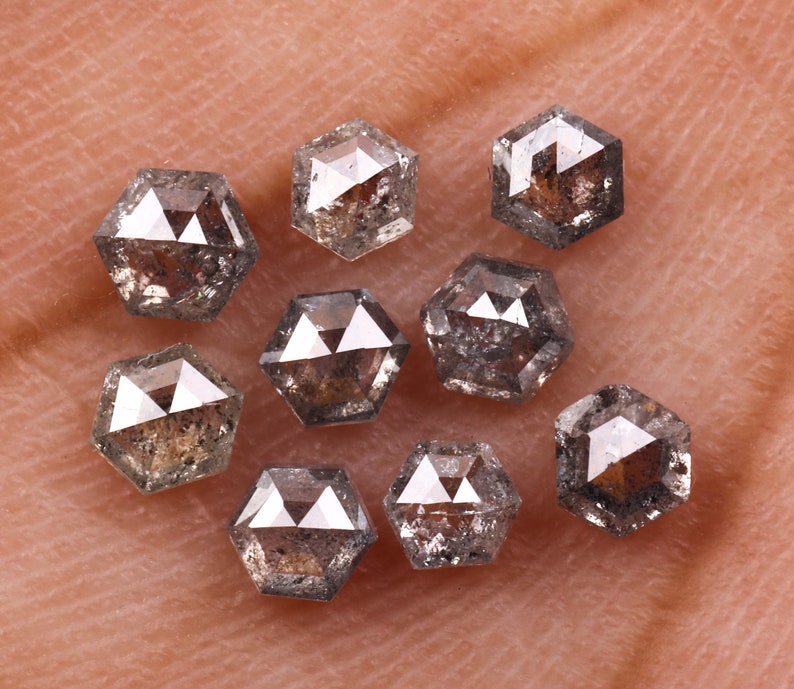 3.0 To 3.4 MM Salt And Pepper Hexagon Shape Minimal Diamonds 1.11 CT Engagement Ring Jewelry Diamonds 9 pcs OM4358 Best Price Diamonds